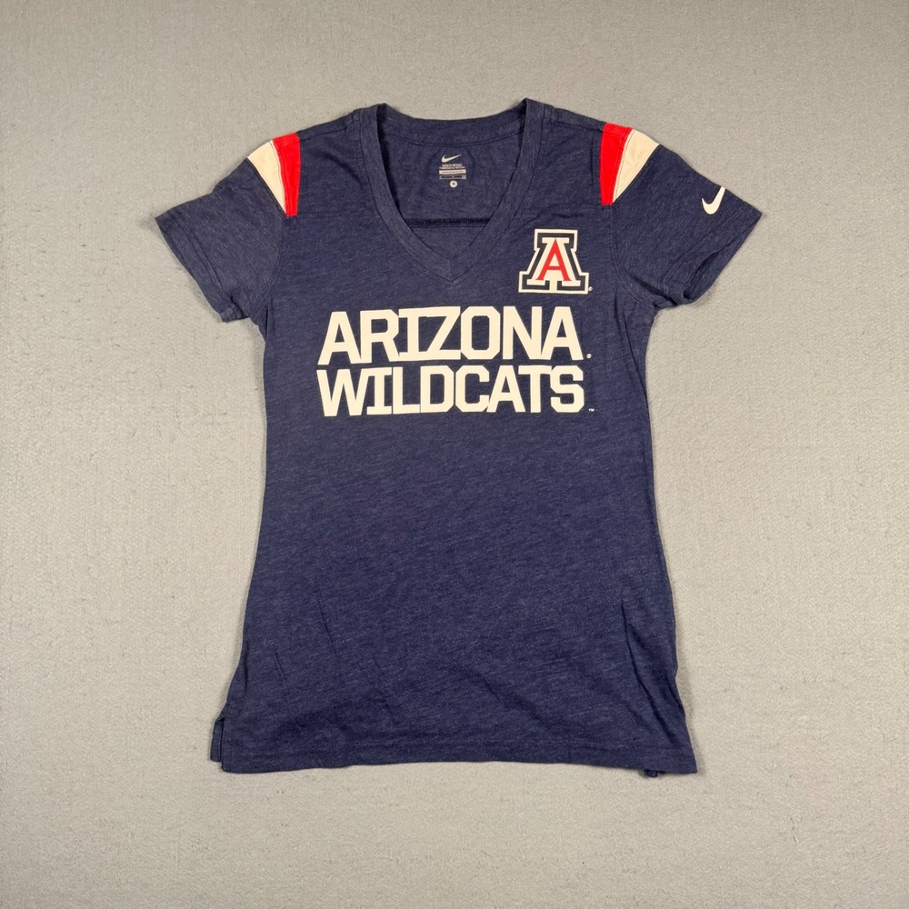 Nike Arizona Wildcats T-Shirt Womens Small Navy Blue V-Neck Graphic Logo Tee
